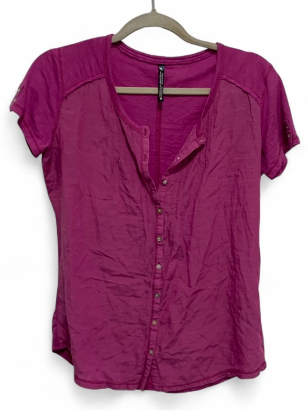 Kuhl Pink Purple Short Sleeve Button Front Top